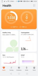 Huawei Health App Anzeige aller Daten in der Übersicht